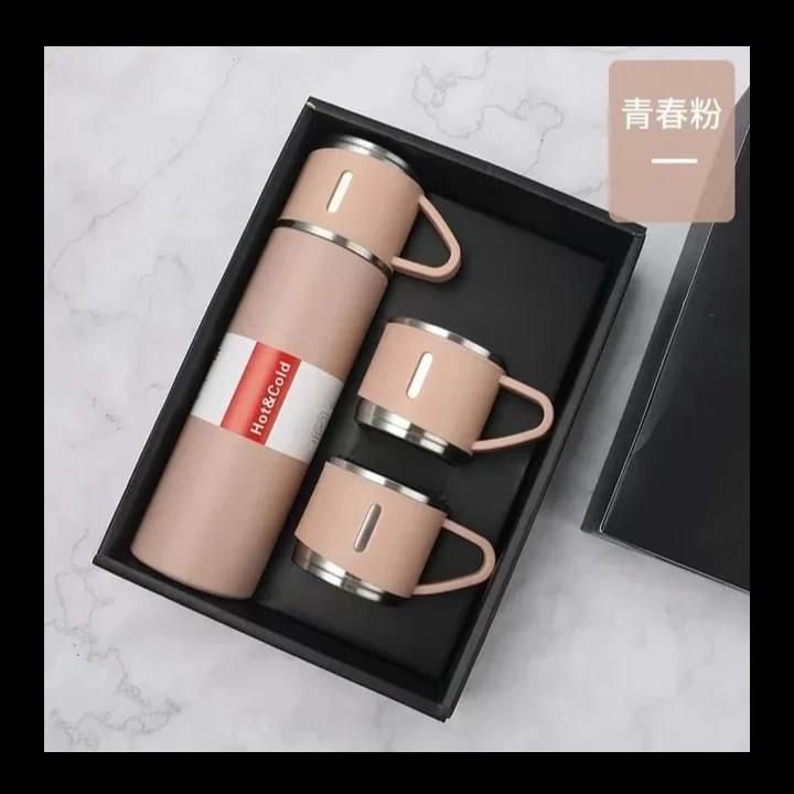 Vaccum flask 500ml hot and cold with 3 cups steel material