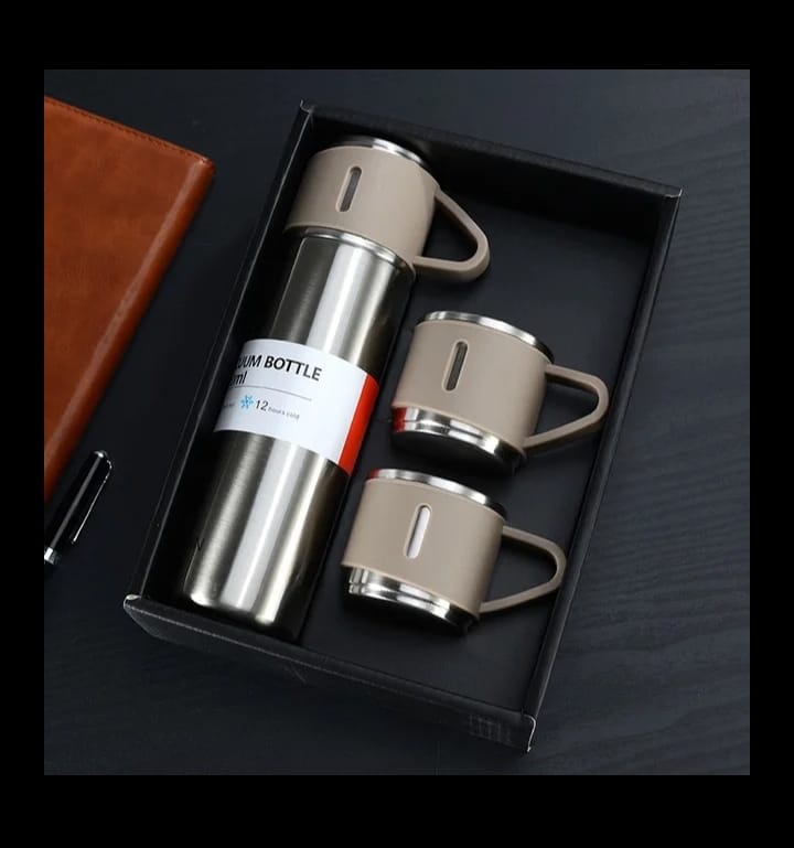 Vaccum flask 500ml hot and cold with 3 cups steel material