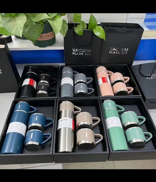 Vaccum flask 500ml hot and cold with 3 cups steel material