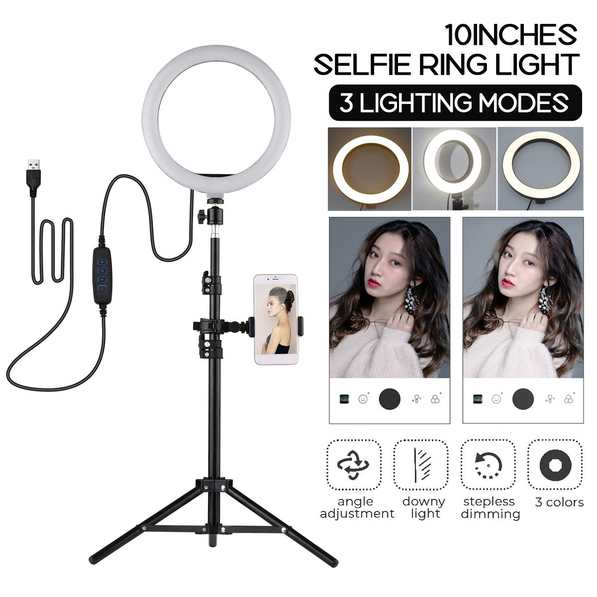 Ring light tictok selfie video making stand and light set